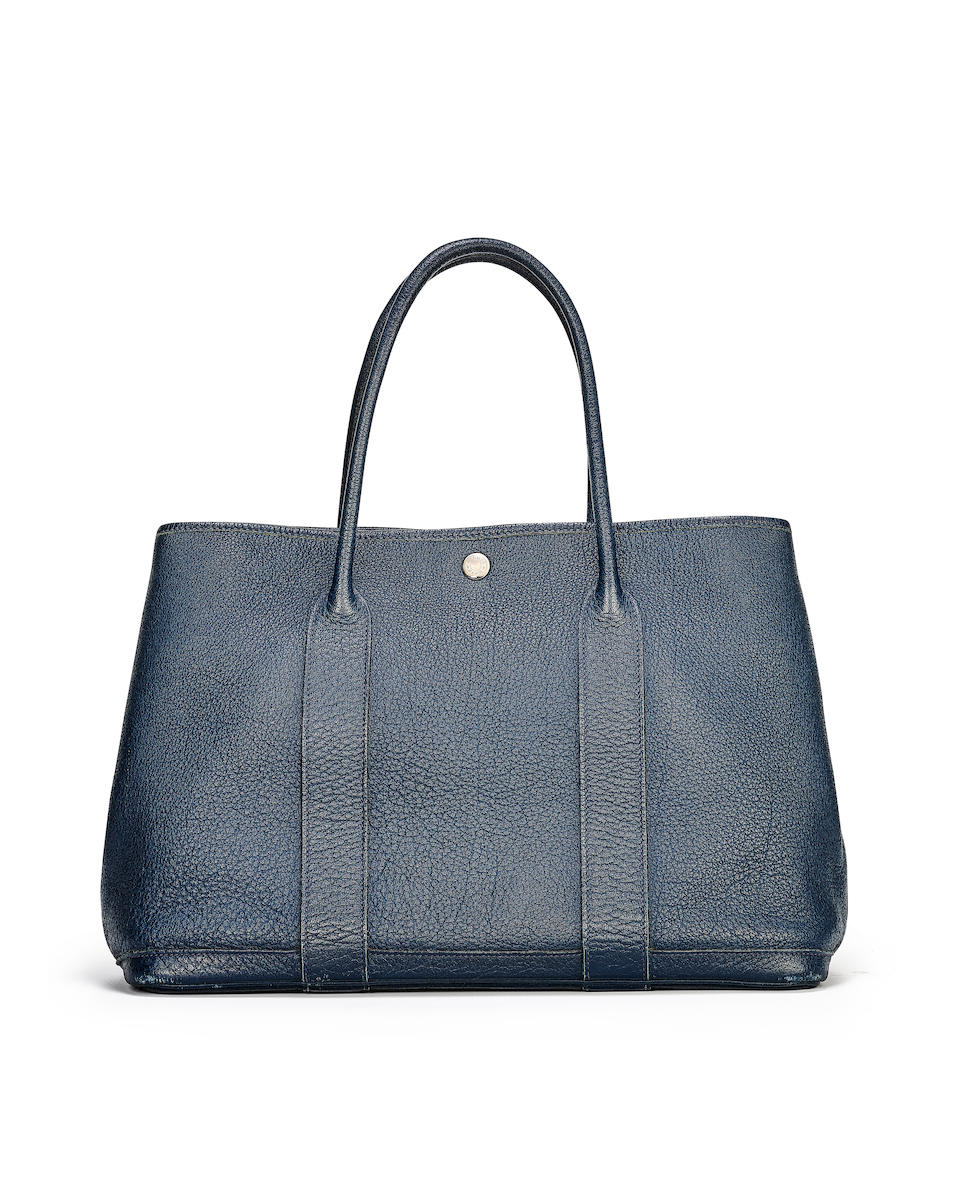 HERMÈS: BLEU DE PRUSSE CLEMENCE GARDEN PARTY 36 WITH PALLADIUM HARDWARE (Includes original ...