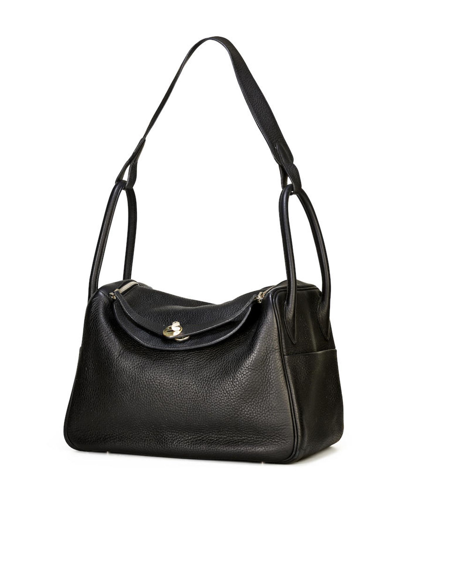 HERMÈS: BLACK CLEMENCE LINDY 34 WITH PALLADIUM HARDWARE (Includes rain protector, original ...