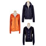 [NO RESERVE] HERMÈS: MEN'S ORANGE HOODED WINDBREAKER; PRADA: A SET OF 2 MEN'S NAVY CARDIGAN...