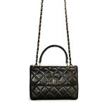 CHANEL: BLACK LAMBSKIN SMALL TRENDY CC HANDLE WITH GOLD TONED HARDWARE (Includes serial sticker,...