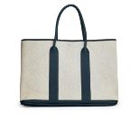 HERMÈS: ECRU (OFF-WHITE) TOILE H CANVAS AND BLEU DE PRUSSE CUIR NEGONDA GARDEN PARTY 49 WI...