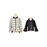 [NO RESERVE] MONCLER: A SET OF 2 IVORY BLACK TWEED BOMBER JACKET; BLACK GAMME ROUGE SILK COTTO...