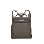 HERMÈS: ETAIN GRAY TOGO KELLY ADO BACKPACK WITH PALLADIUM HARDWARE (Includes original dust ...