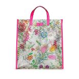 [NO RESERVE] GUCCI: FLORAL PRINT VINYL TOTE BAG DECORATED WITH FRONT LOGO PLATE AND TIGER HEAD (...