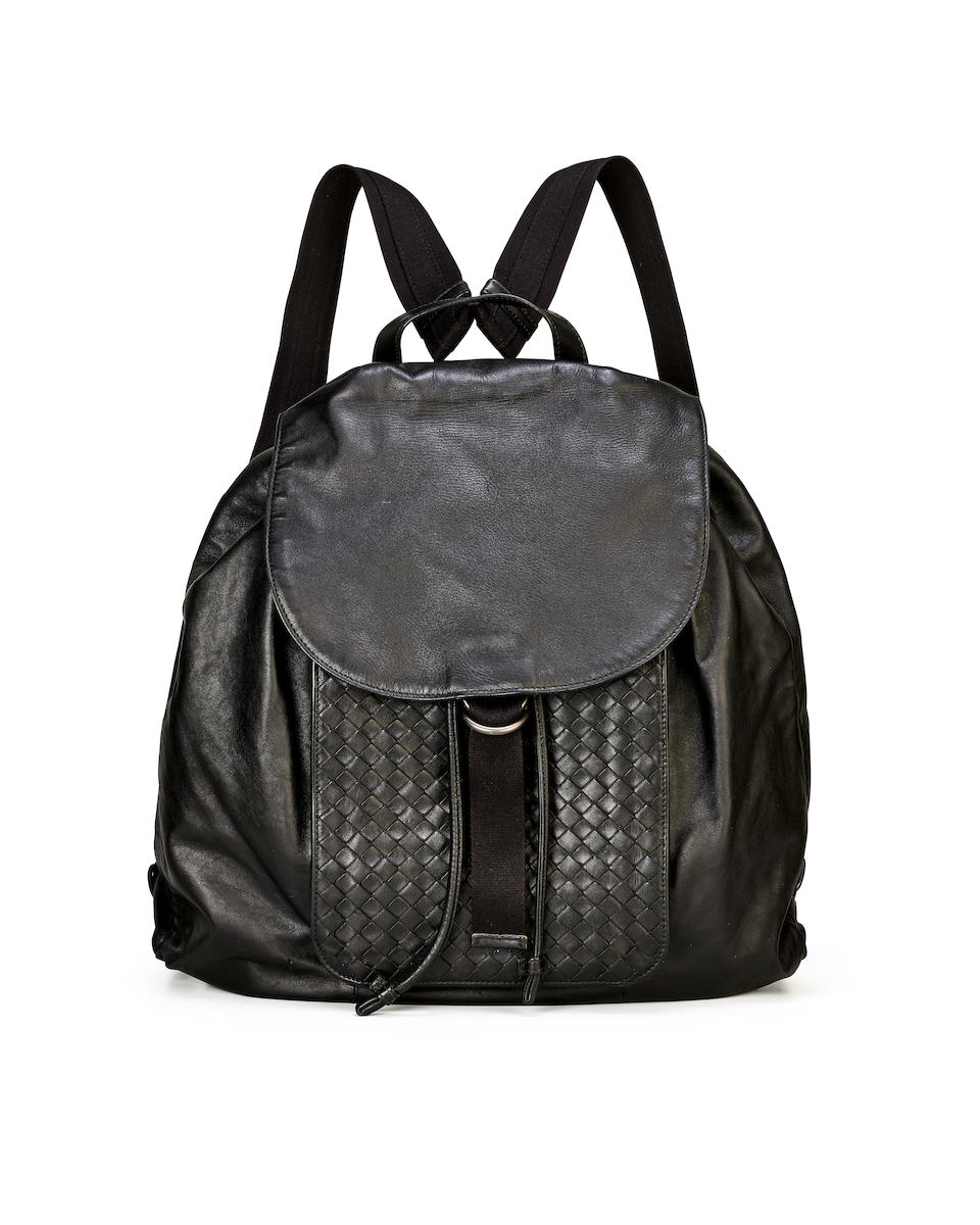 [NO RESERVE] BOTTEGA VENETA: BLACK LAMBSKIN AND BLACK BRAIDED DETAILS BACKPACK (Includes origina...