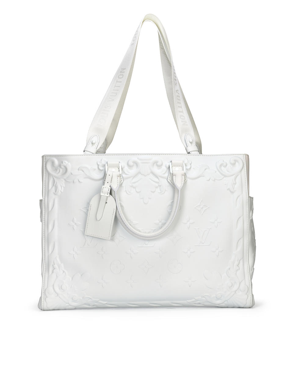 LOUIS VUITTON: WHITE SAC PLAT BIG MONOGRAM TWO-WAY TOTE BAG (Includes original dust bag)