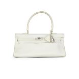 HERMÈS: SNOW WHITE TAURILLON CLEMENCE SHOULDER KELLY 42 WITH PALLADIUM HARDWARE (Includes p...