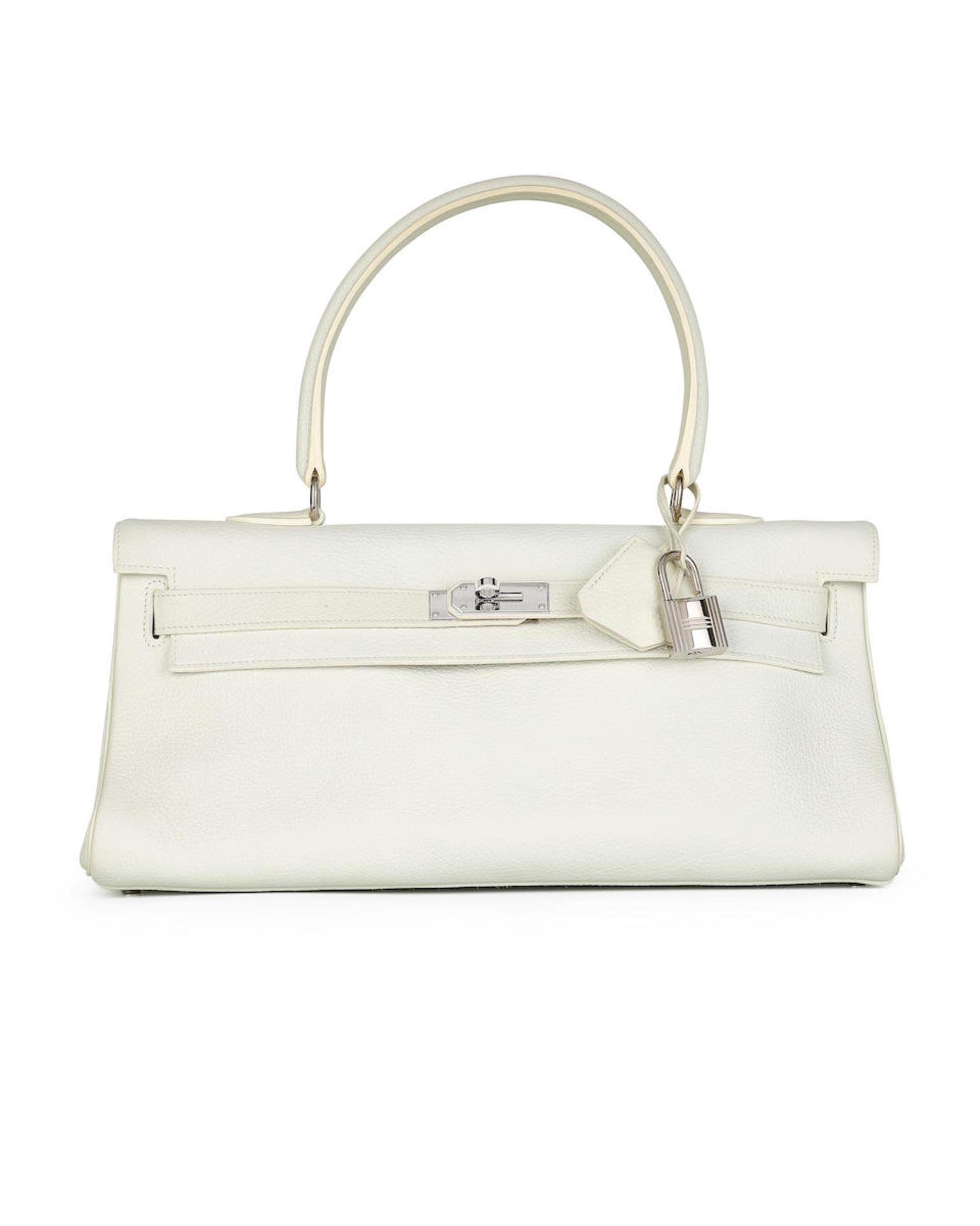 HERMÈS: SNOW WHITE TAURILLON CLEMENCE SHOULDER KELLY 42 WITH PALLADIUM HARDWARE (Includes p...