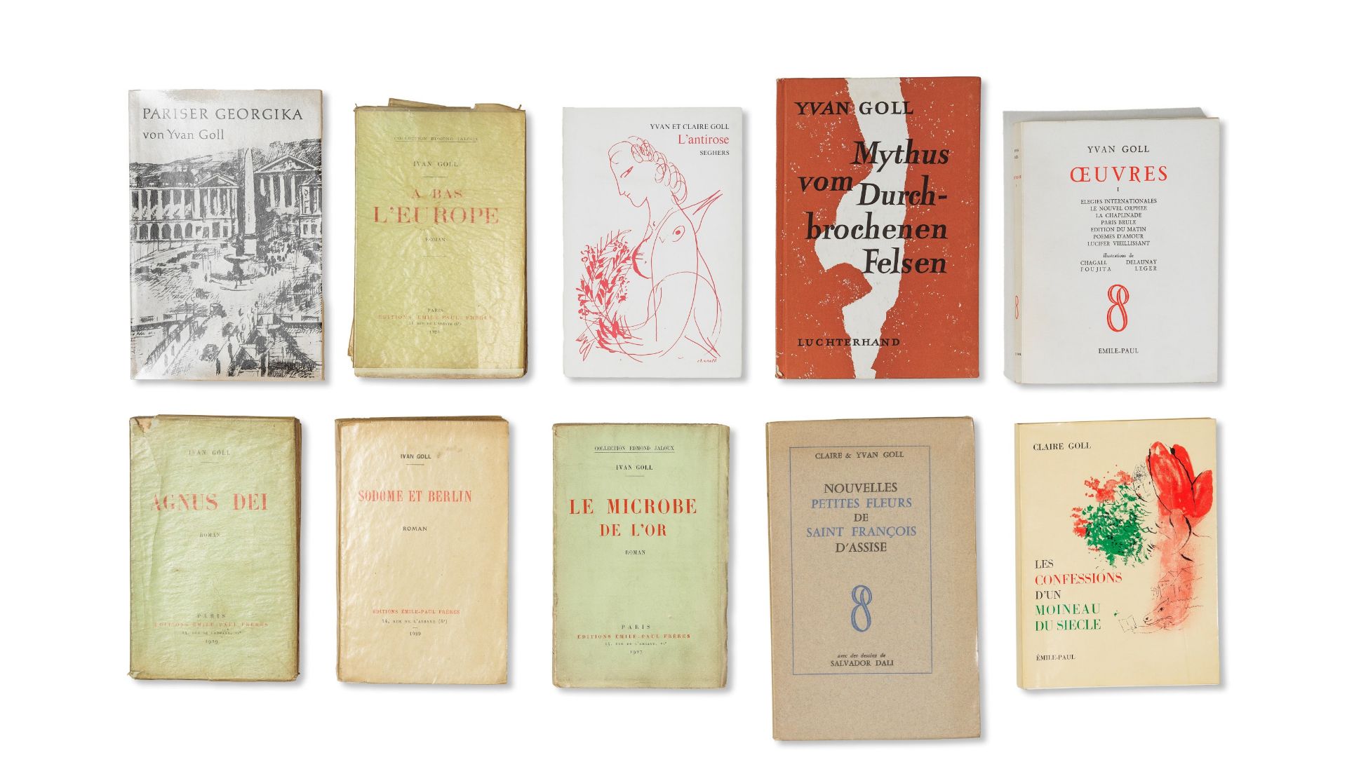 YVAN GOLL (1891-1950), CLAIRE GOLL (1890-1977) Ensemble de 10 livres, du fondateur de la revue S...