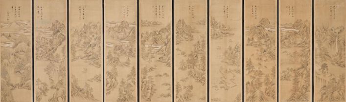 A TEN-PANEL FOLDING SCREEN LANDSCAPE