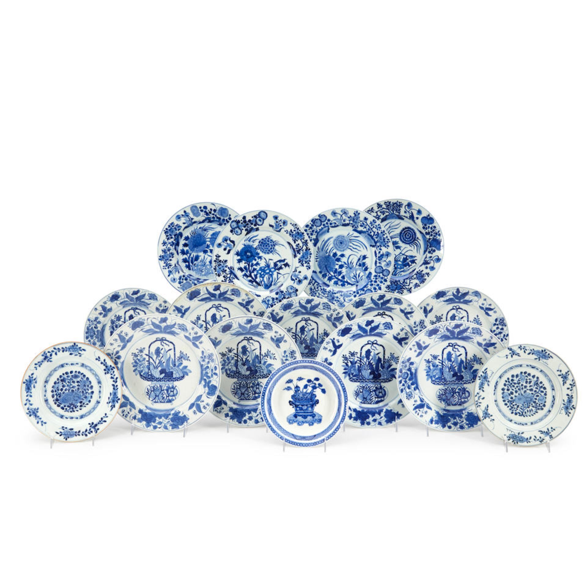 SIXTEEN EXPORT BLUE AND WHITE DISHES