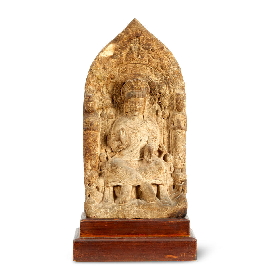 A SMALL STONE STELE OF BODHISATTVA MAITREYA