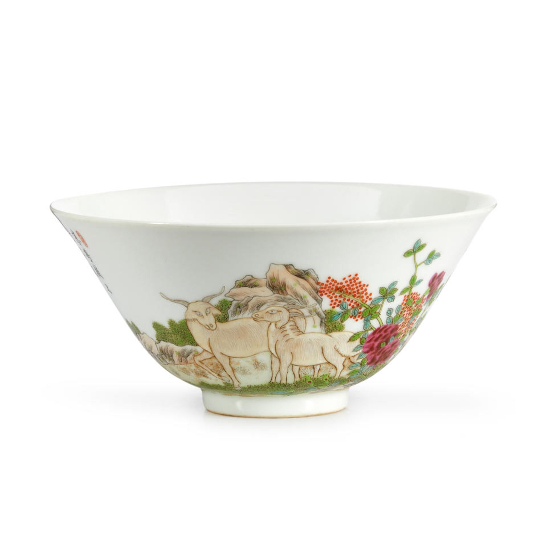 A FAMILLE ROSE 'THREE RAMS' BOWL