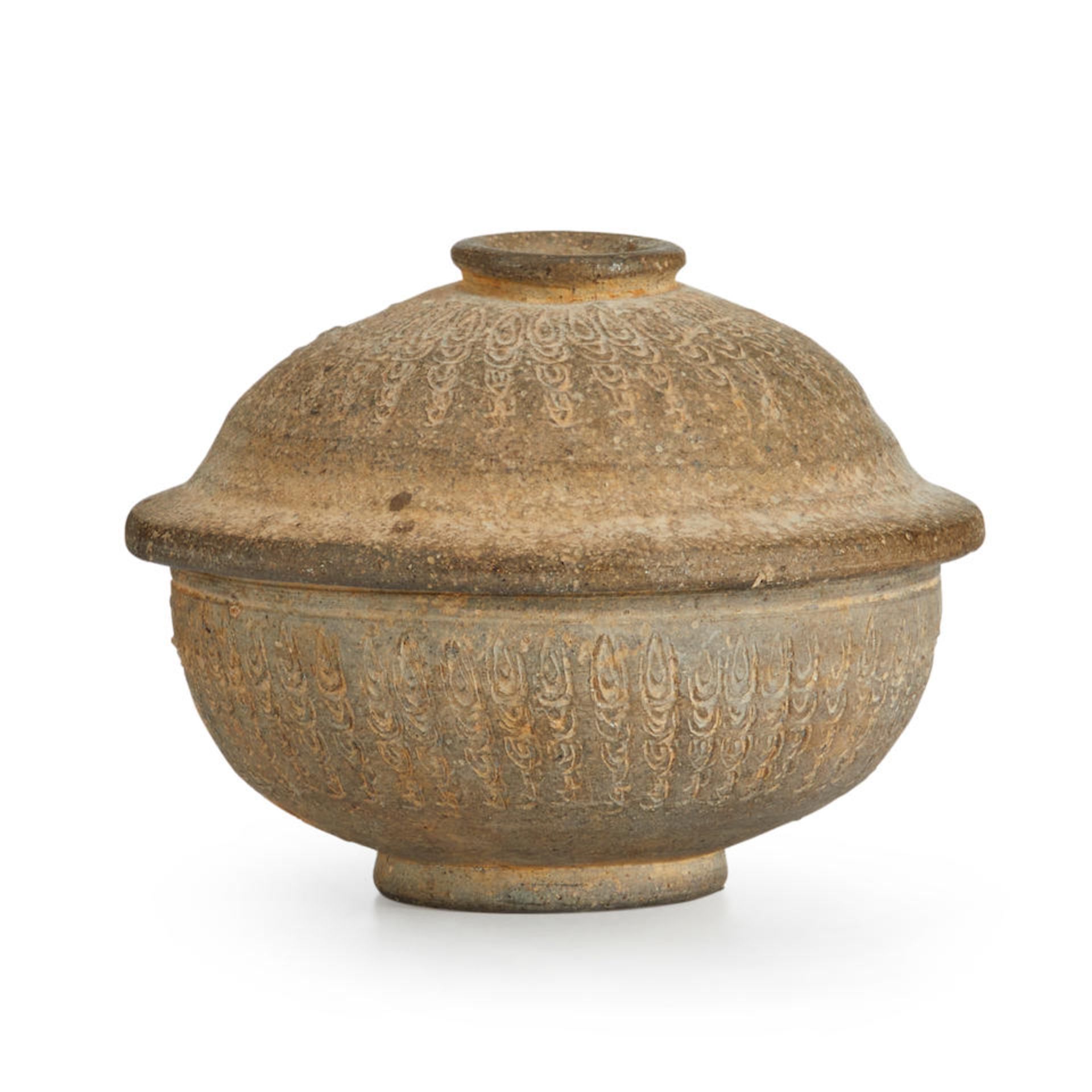 A STONEWARE GOLHO BURIAL URN AND COVER