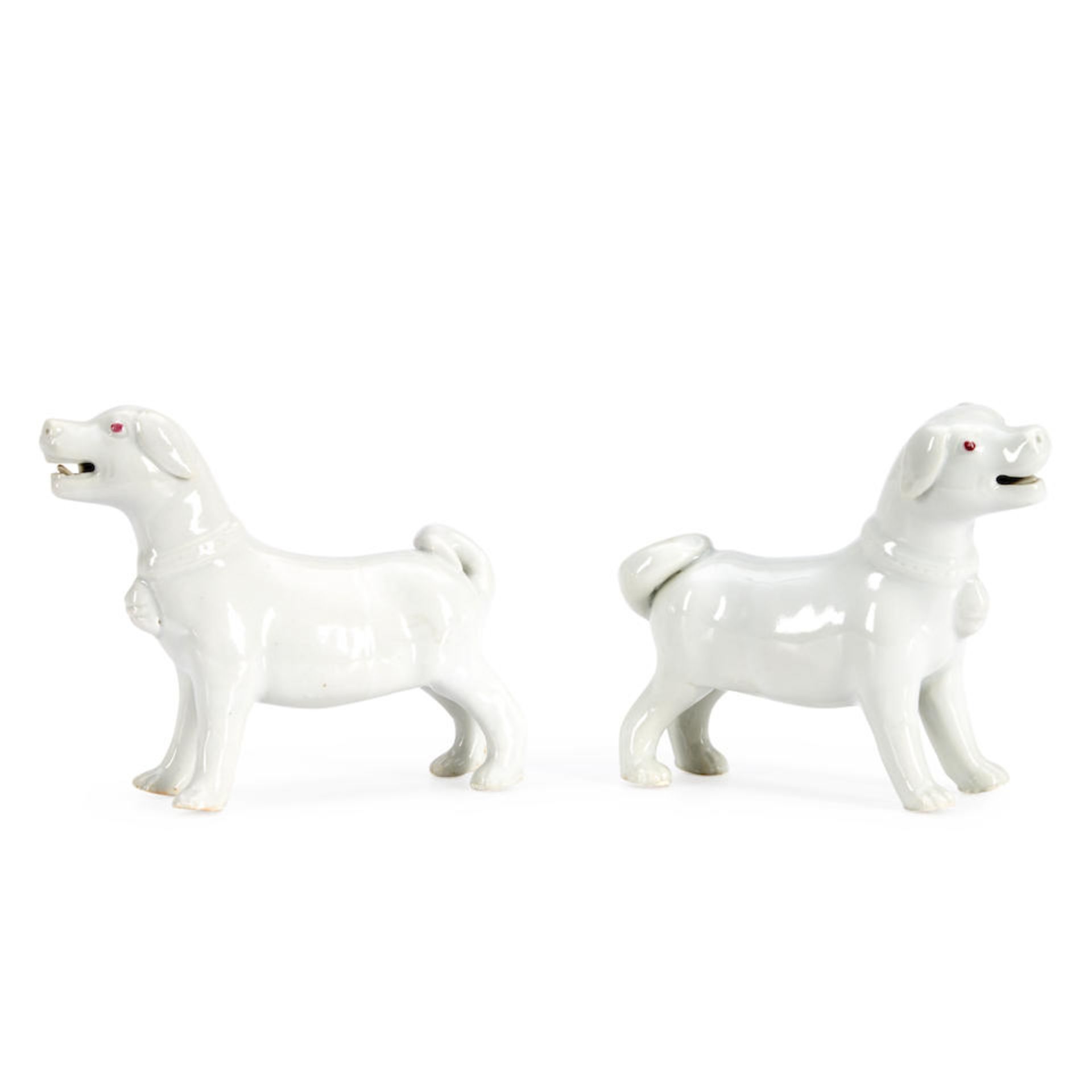 A PAIR OF EXPORT WHITE-GLAZED DOGS - Image 3 of 3
