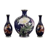 THREE NAGOYA STYLE CLOISONNE VASES