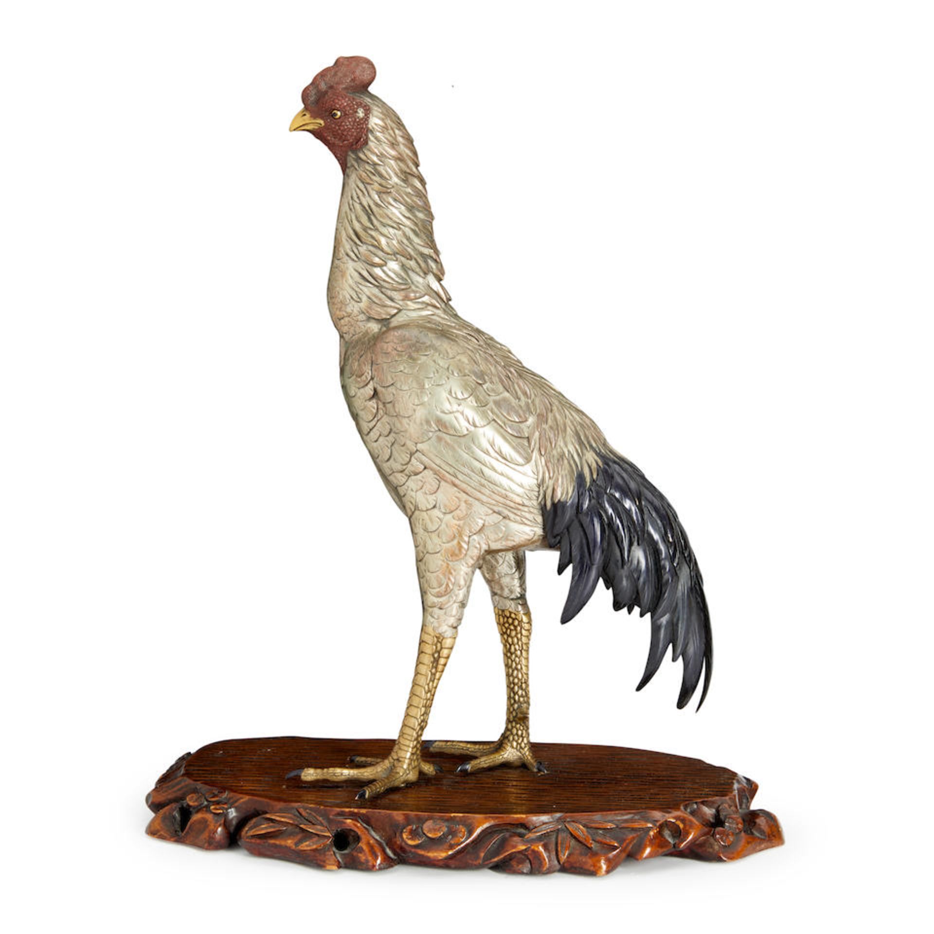 HANEHIROYA A SILVERED BRONZE OKIMONO OF A ROOSTER - Bild 3 aus 4