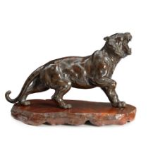 MIYABE ATSUYOSHI A CAST BRONZE MODEL OF A ROARING TIGER