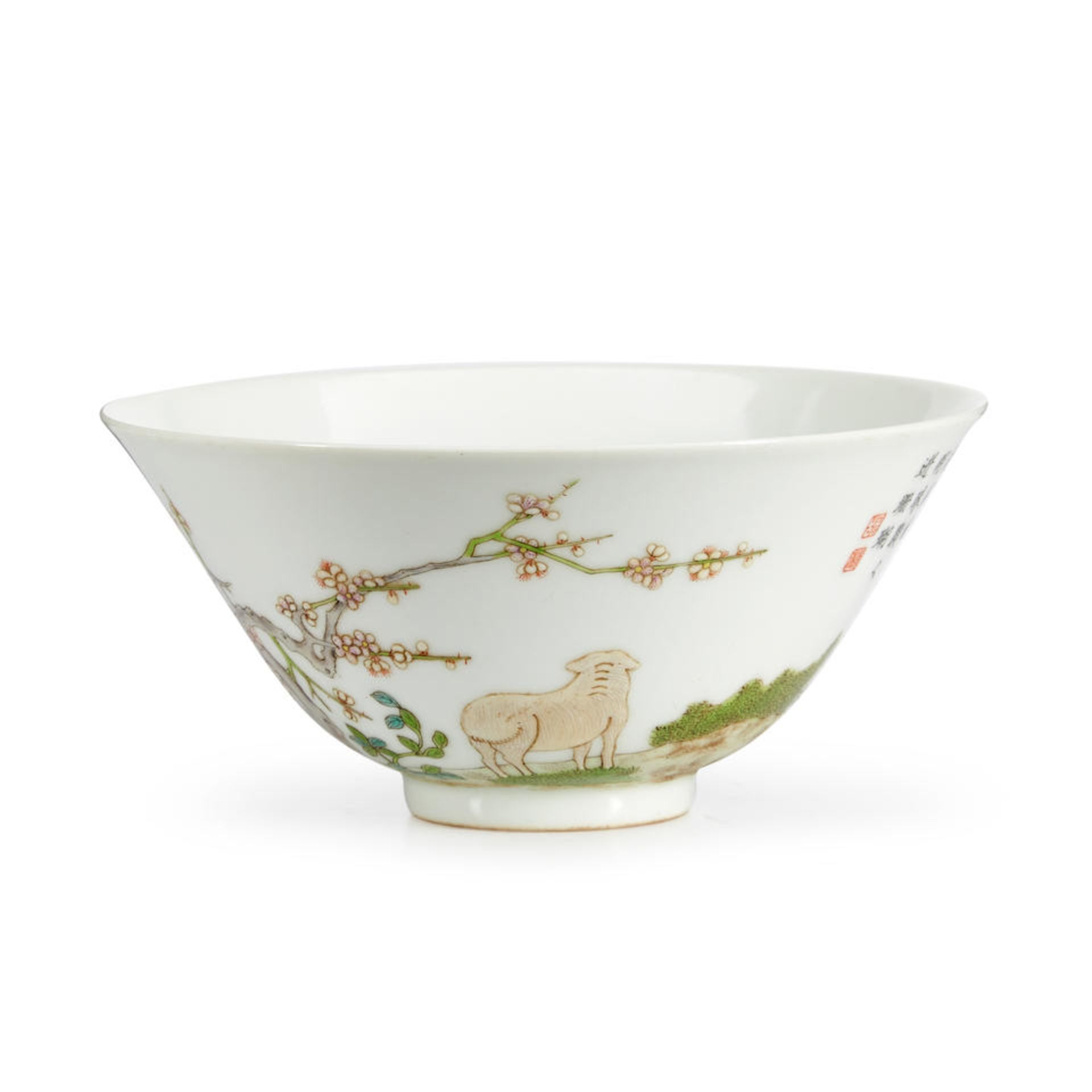 A FAMILLE ROSE 'THREE RAMS' BOWL - Image 5 of 6