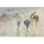 John Koenakeefe Mohl (South African, 1903-1985) Cycling against the rain, Western Transvaal (S.A...
