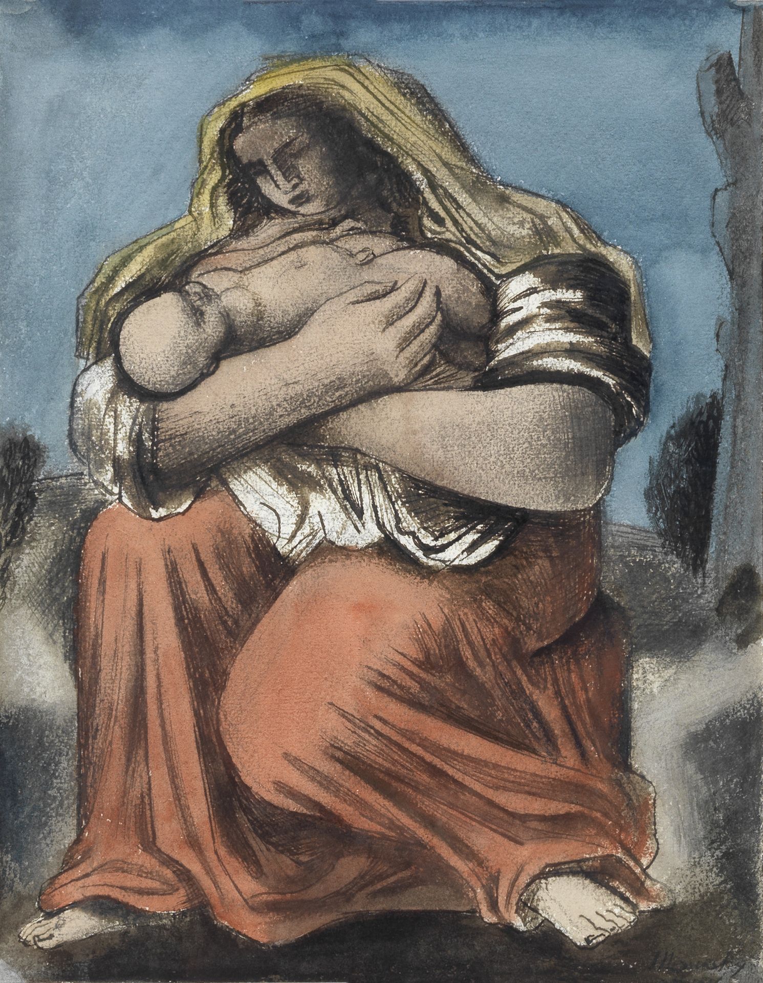 Bernard Meninsky (British, 1891-1950) Mother and Child (Painted circa 1946)