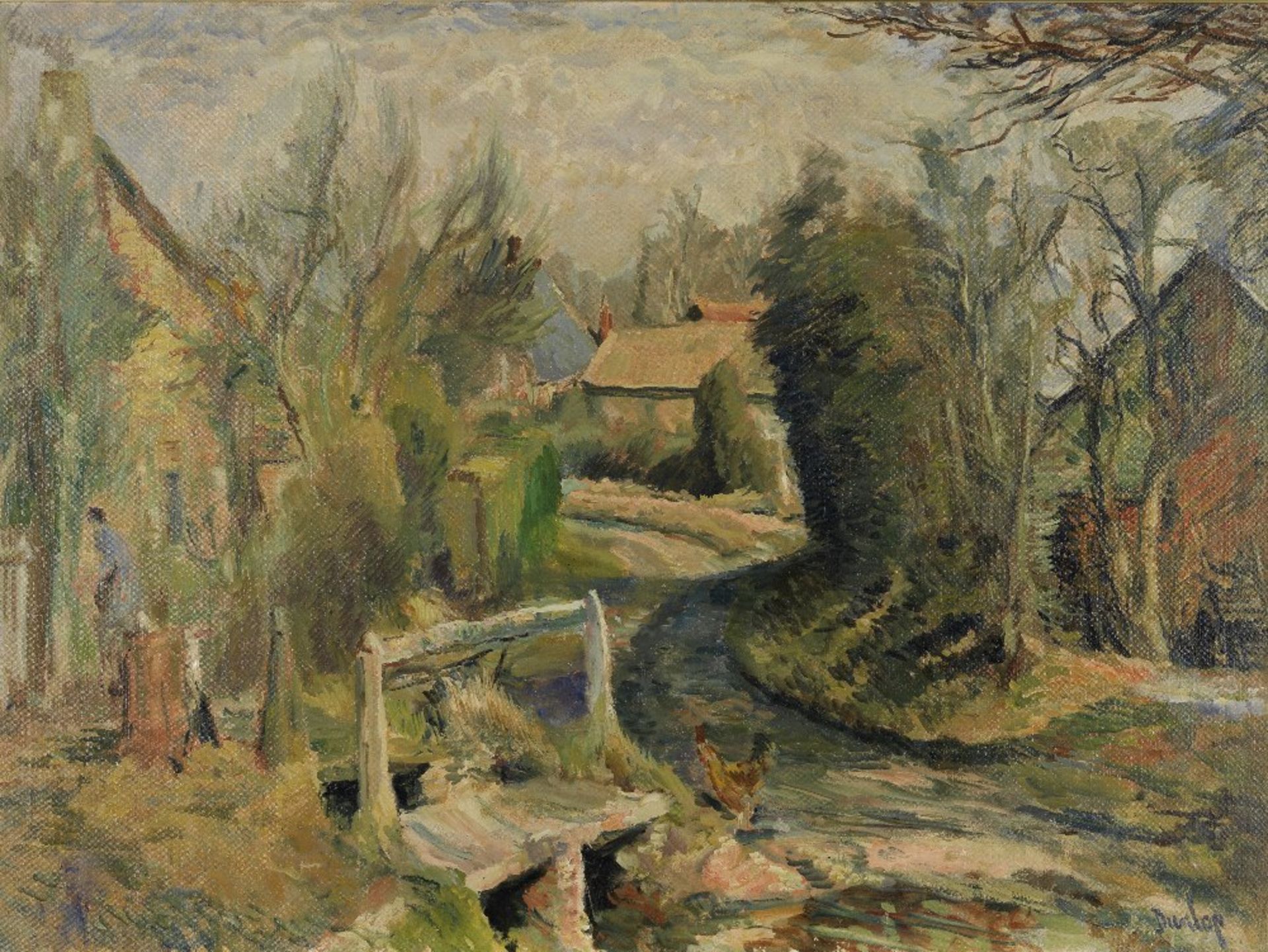 Ronald Ossory Dunlop R.A., R.B.A. (British, 1894-1973) View of a Hamlet (Painted circa 1950-1953)
