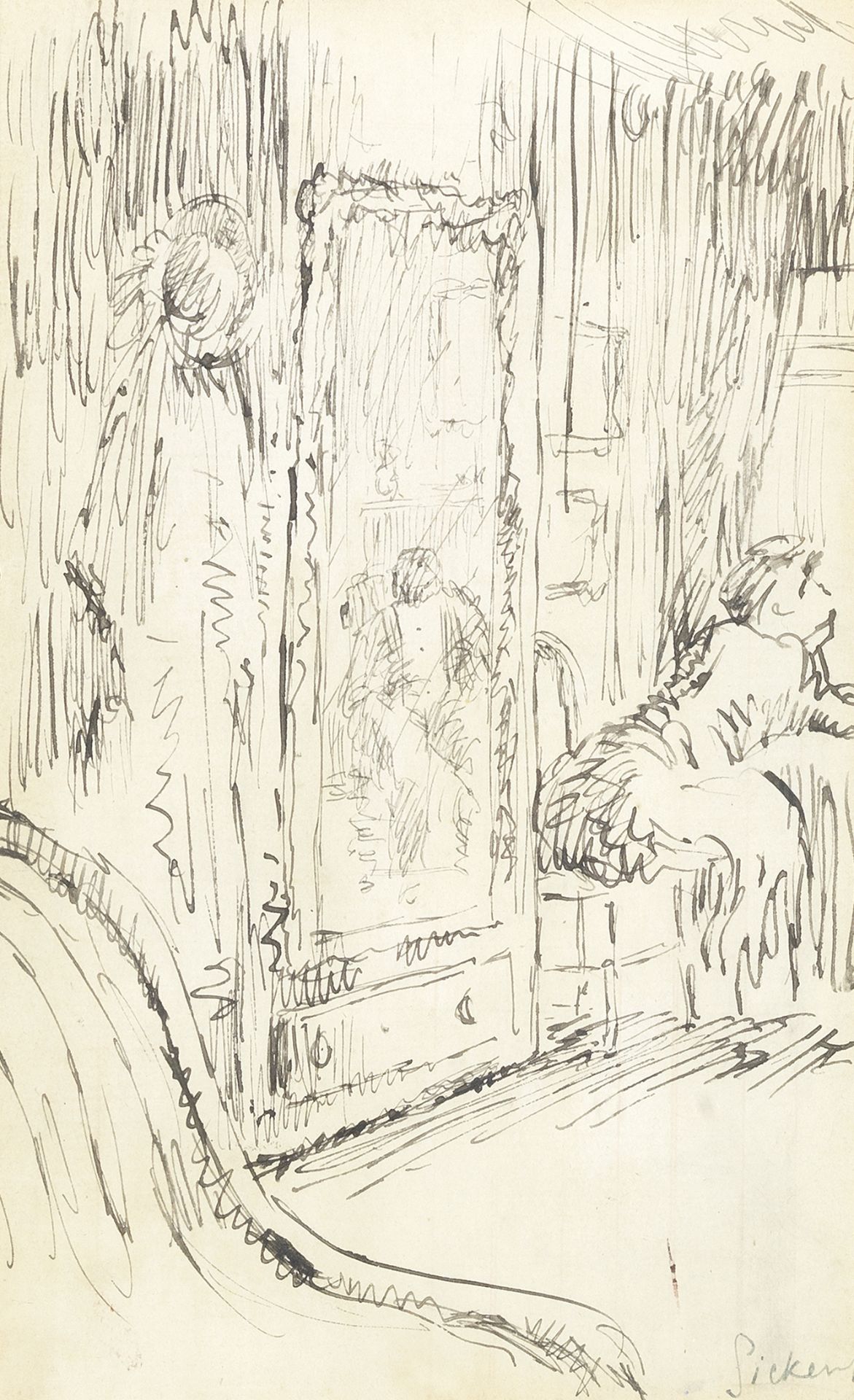Walter Richard Sickert A.R.A. (British, 1860-1942) Study for L'armoire &#224; Glace 15.4 x 10cm ...