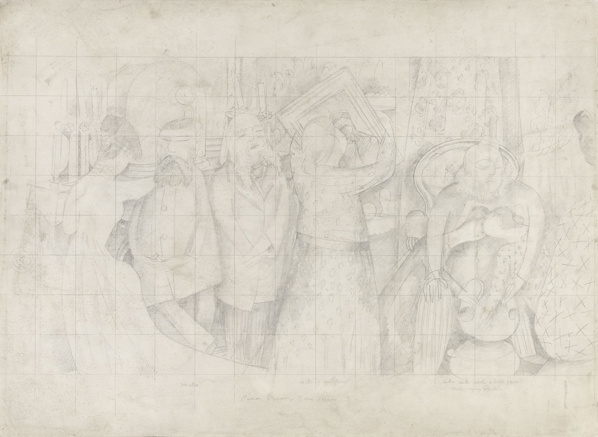 Sir Stanley Spencer R.A. (British, 1891-1959) Drawing for the Marriage at Cana, Bride & Bridegro...
