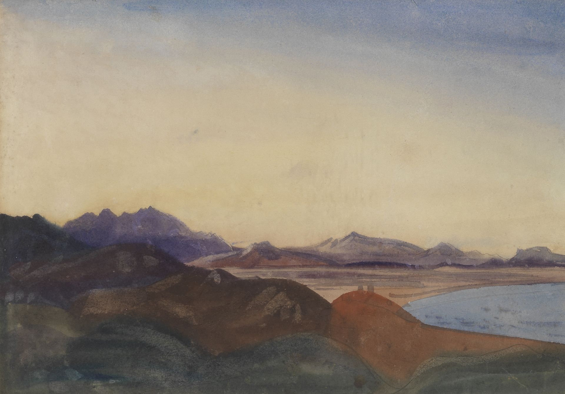 James Dickson Innes (British, 1887-1914) Canigou from Collioure, Sunset (Painted circa 1912)