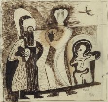 Eileen Agar (British, 1899-1991) Family Trio (together with a further lino cut, The Family Trio,...