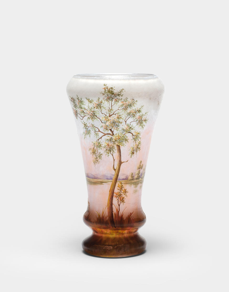 Daum Frères 'Cherry tree and landscape' vase