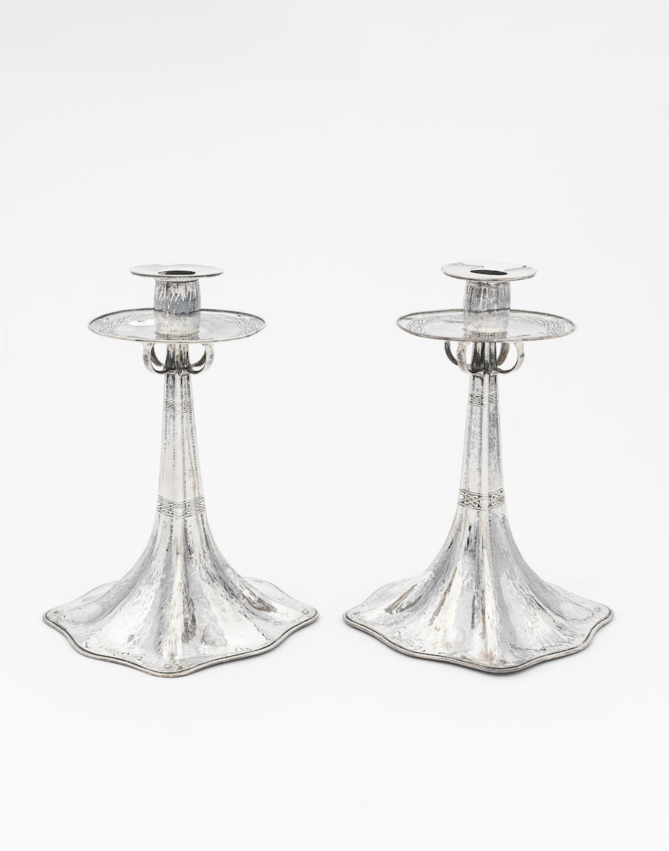 Omar Ramsden & Alwyn C.E. Carr Pair of candlesticks, 1907