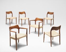 Arne Hovmand-Olsen Set of four dining chairs, model no. 71 and two armchairs, circa 1954