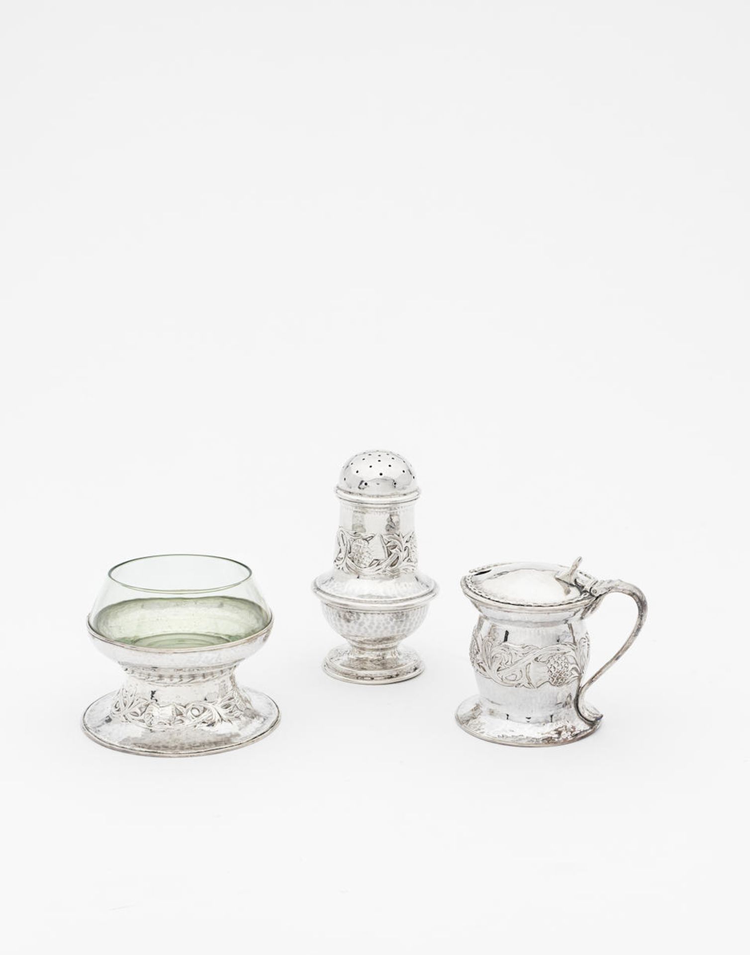 Omar Ramsden & Alwyn C.E. Carr Three-piece condiment set, 1909