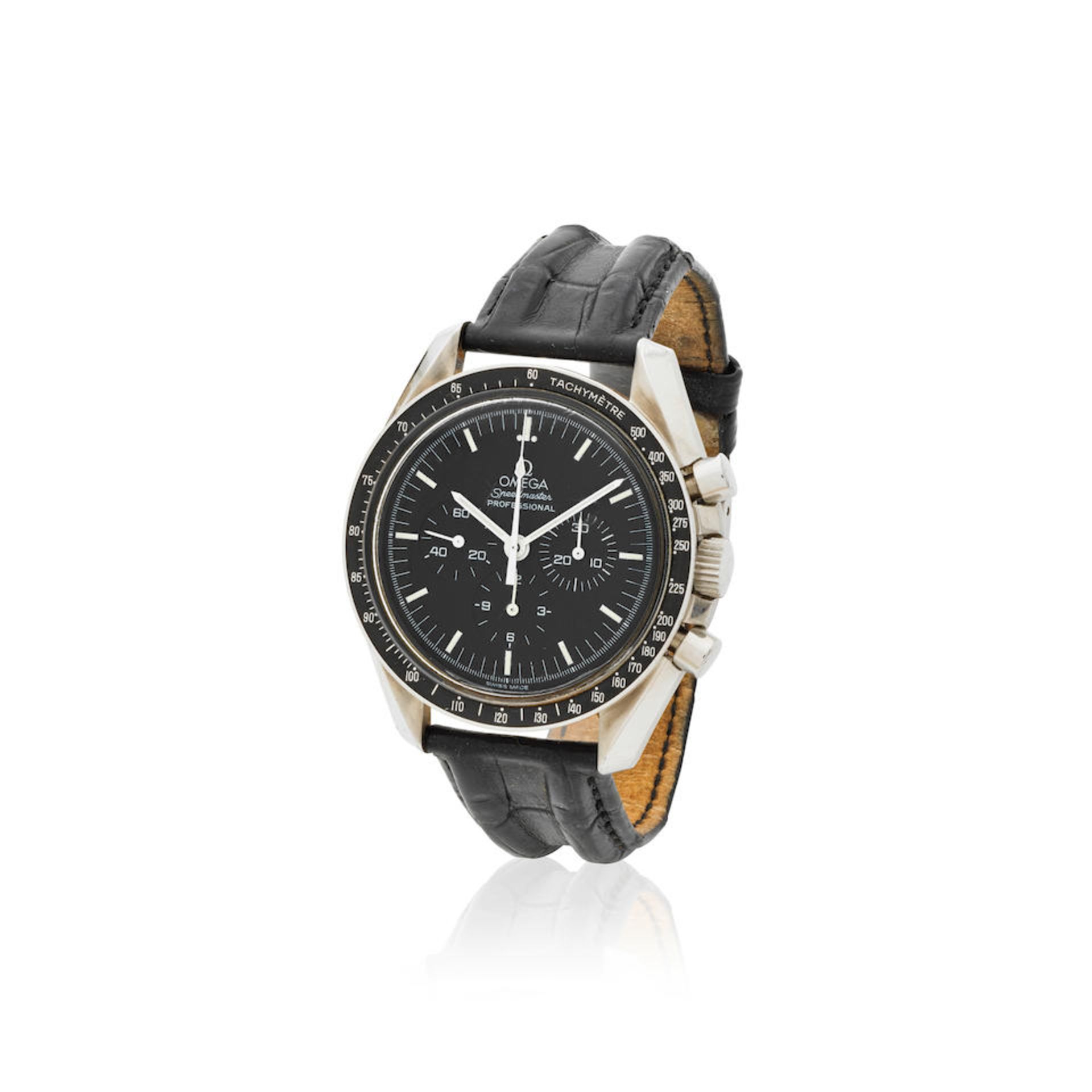 Omega. A stainless steel manual wind chronograph wristwatch Omega. Chronographe bracelet en aci...