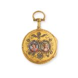 Berail à Carcassonne. A fine 18K gold double case open face key wind quarter repeating pock...