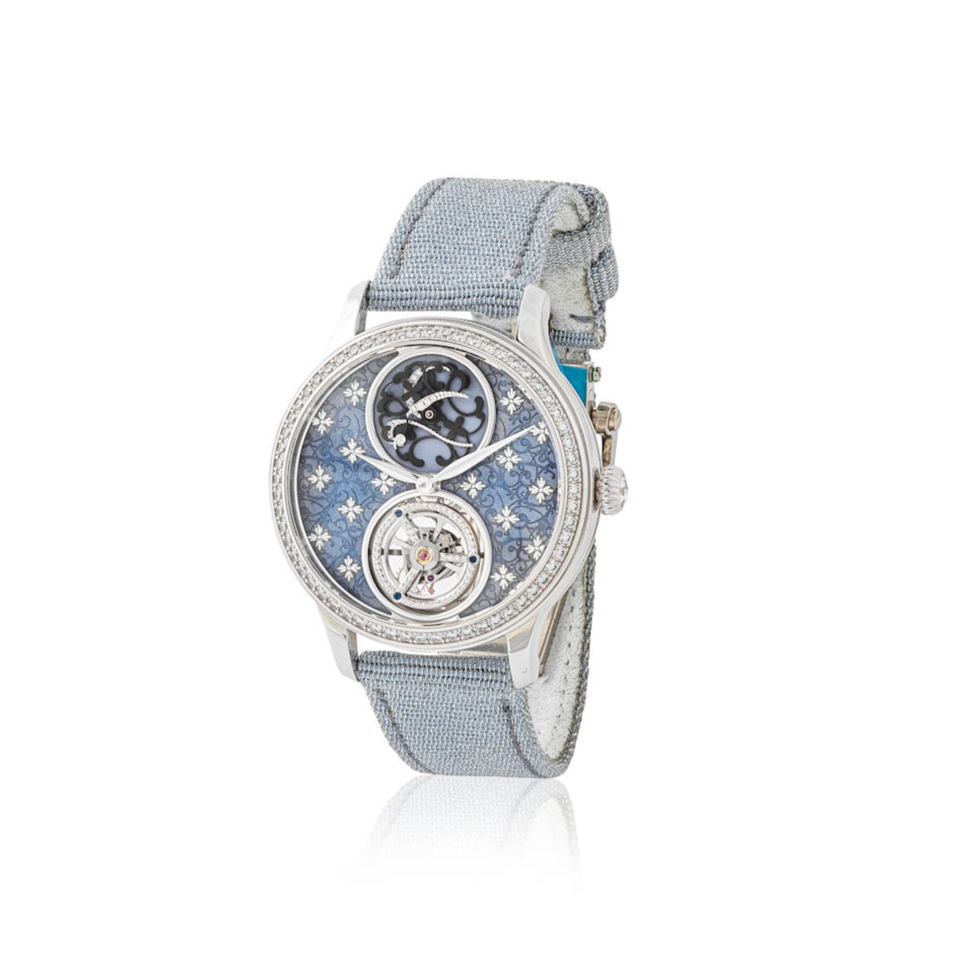 Charles Girardier. A fine and rare 18K white gold automatic tourbillon wristwatch with diamond s...
