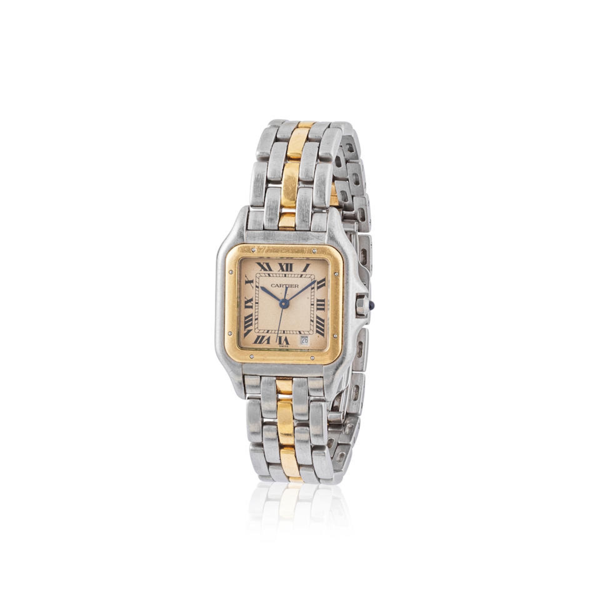 Cartier. A fine lady's 18K gold and stainless steel quartz calendar bracelet watch Cartier. Bell...