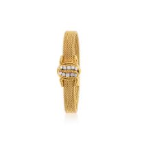 Cartier. A fine lady's 18K gold manual wind bracelet watch with diamond set and concealed dial C...