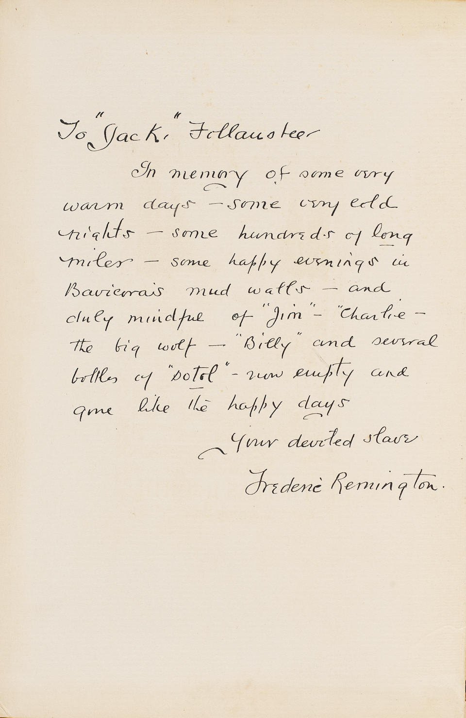 DEDICATION COPY OF REMINGTON'S FIRST BOOK FOR JACK FOLLANSBEE. REMINGTON, FREDERIC. 1861-1909. P...