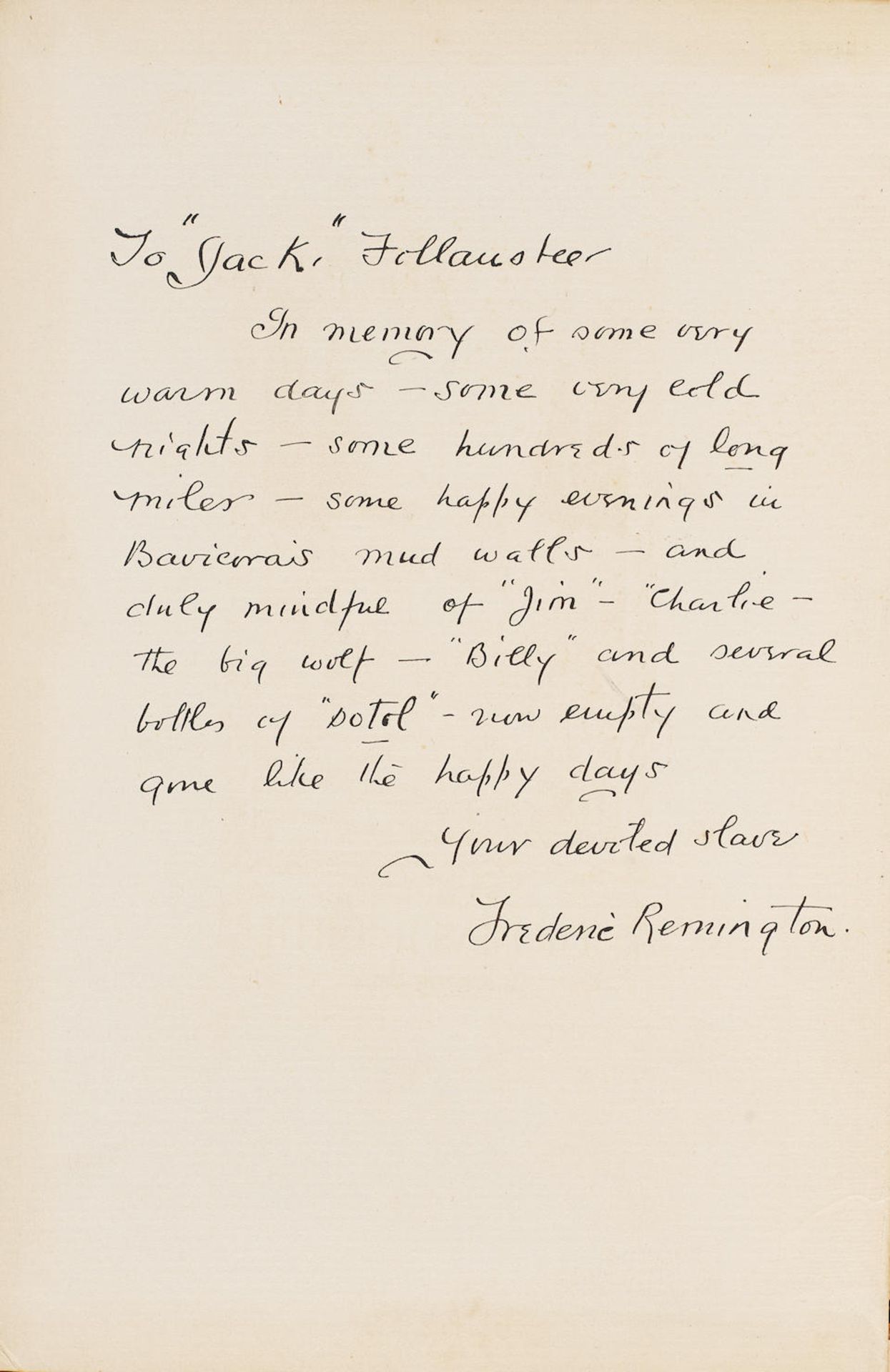 DEDICATION COPY OF REMINGTON'S FIRST BOOK FOR JACK FOLLANSBEE. REMINGTON, FREDERIC. 1861-1909. P...