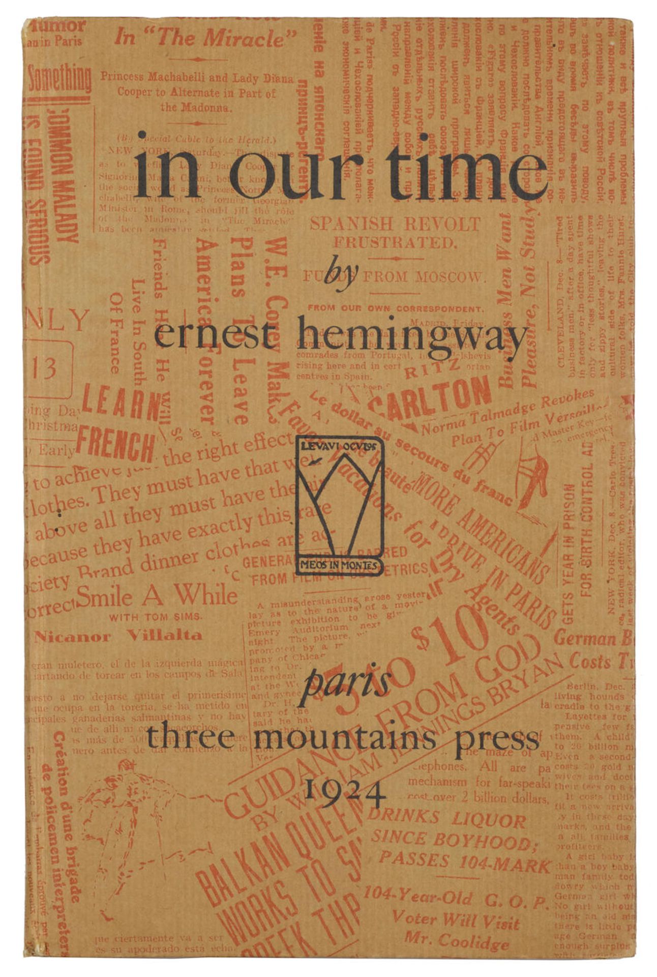 HEMINGWAY FAMILY-CHARLTON HESTON COPY. HEMINGWAY, ERNEST. 1899-1961. In Our Time. Paris: Three M...