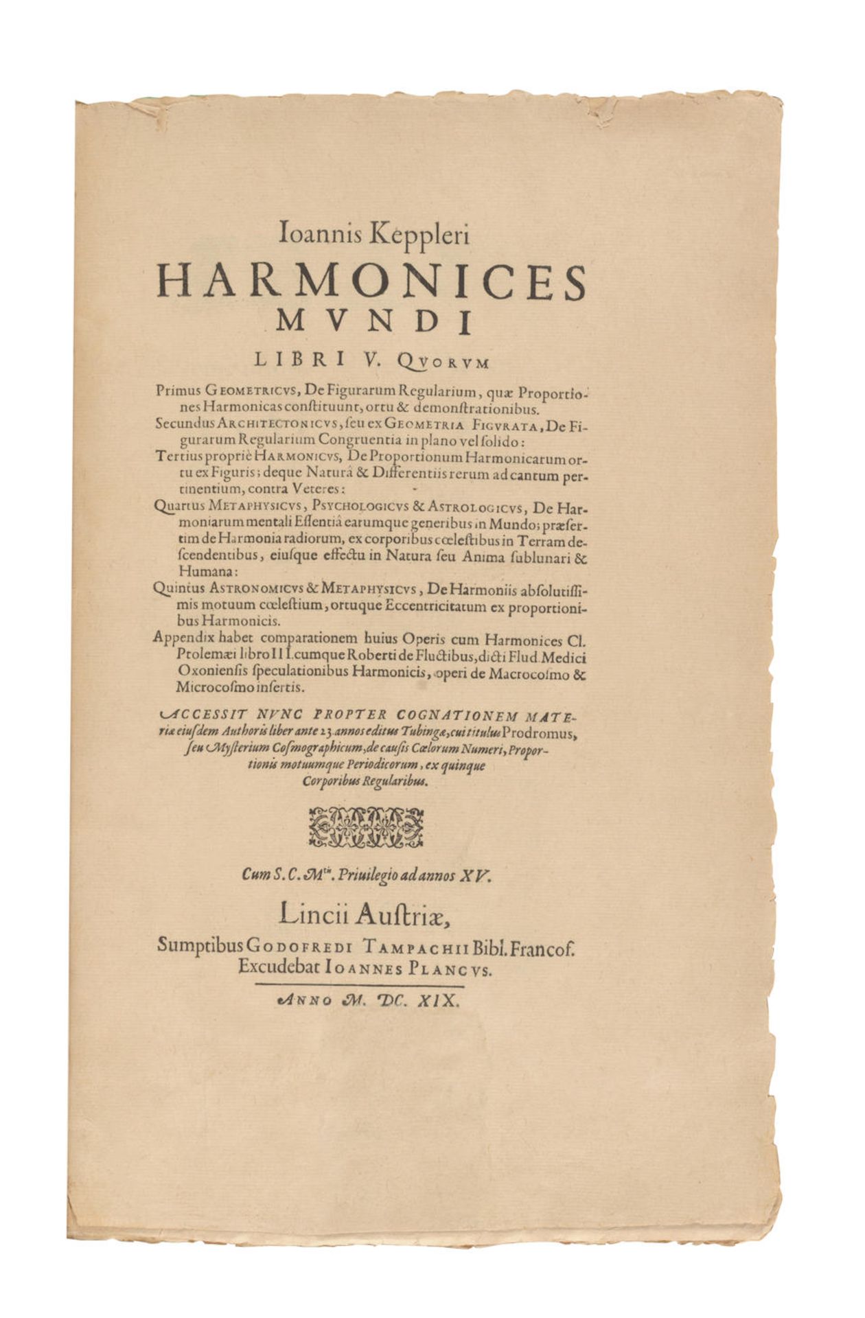 KEPLER, JOHANNES. 1571-1630. Harmonices mundi libri V. Linz: Johann Planck for Gottfried Tampa... - Bild 7 aus 11