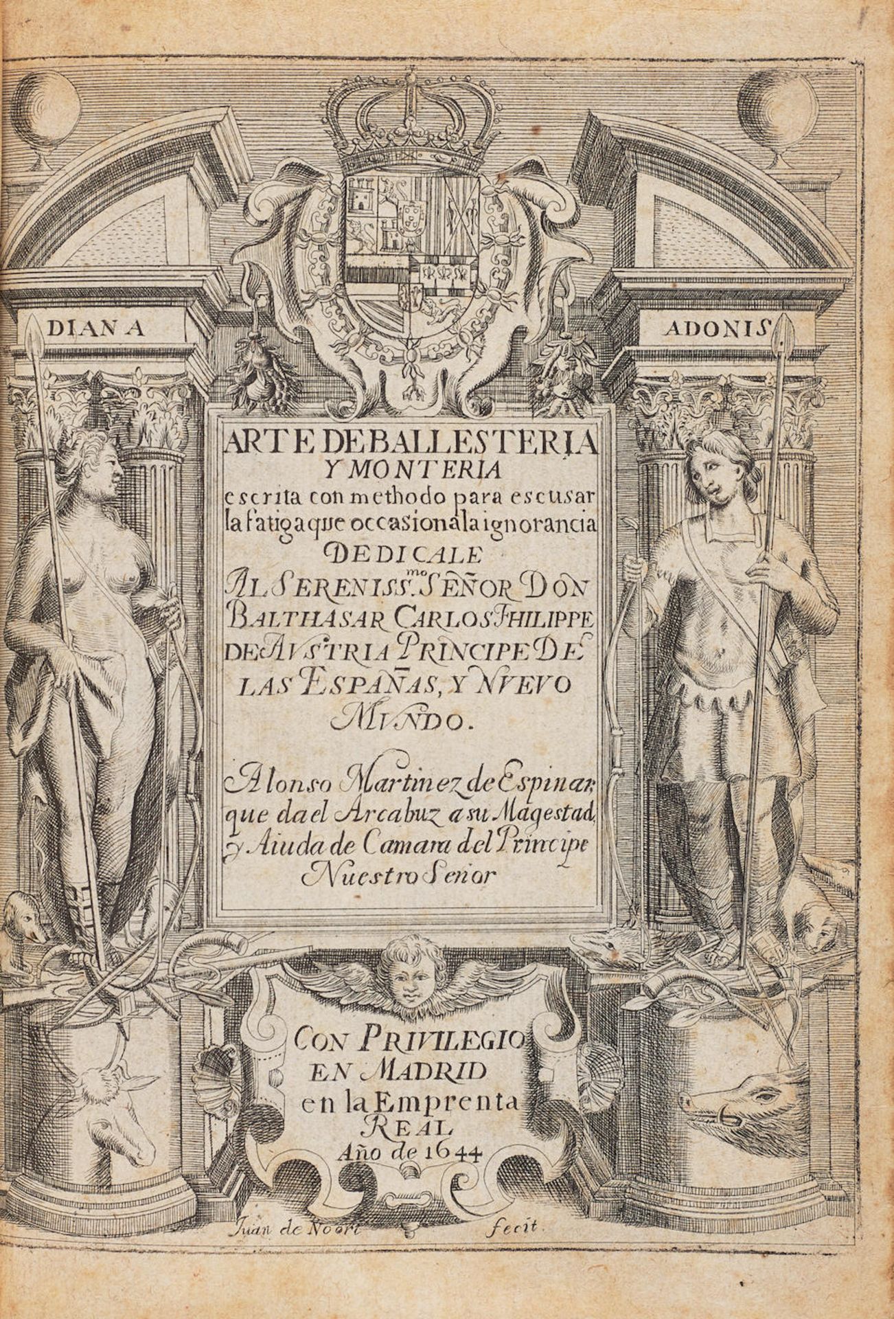 MARTINEZ DE ESPINAR, ALONSO. 1588-1682. Arte de ballestería y montería escrita con met...