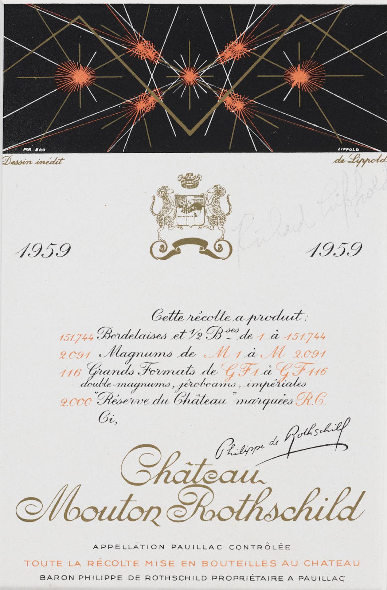 WARHOL, CHAGALLL, LIPPOLD. Three Chateau Mouton Rothschild wine labels each signed by the artist... - Bild 3 aus 3