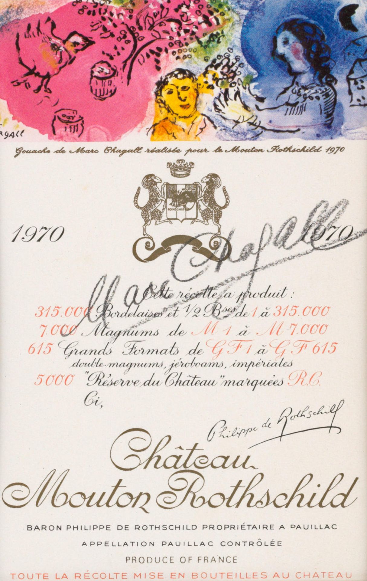 WARHOL, CHAGALLL, LIPPOLD. Three Chateau Mouton Rothschild wine labels each signed by the artist... - Bild 2 aus 3
