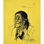 SIGNED INK DRAWING OF CHIEF WHITE GRASS. REISS, WINOLD. Original ink drawing of Chief White Grass,