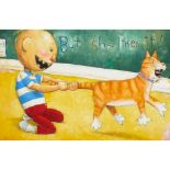 A DAVID SHANNON ILLUSTRATION FROM DAVID GETS IN TROUBLE OF DAVID TEASING A CAT. SHANNON, DAVID. ...