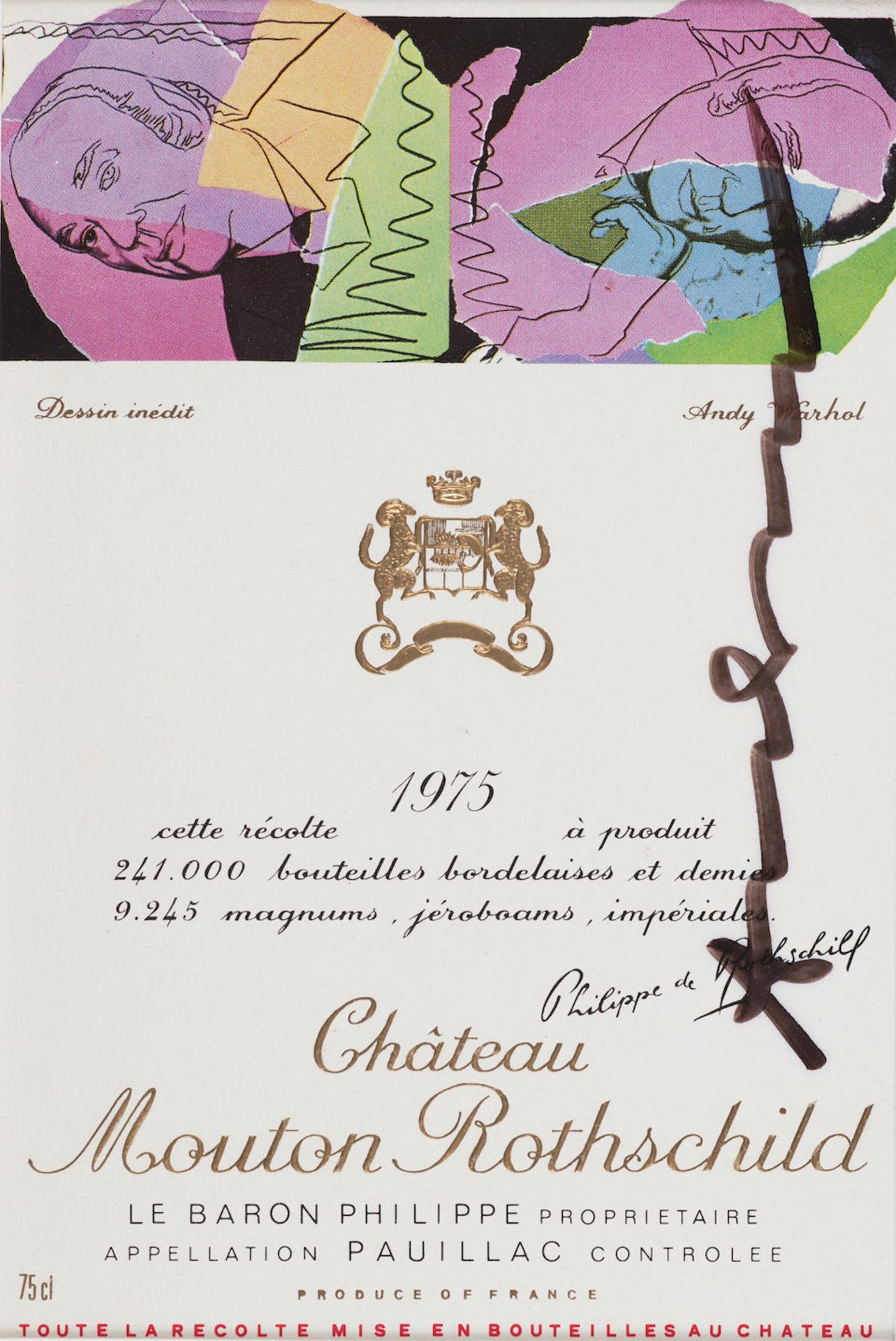 WARHOL, CHAGALLL, LIPPOLD. Three Chateau Mouton Rothschild wine labels each signed by the artist...