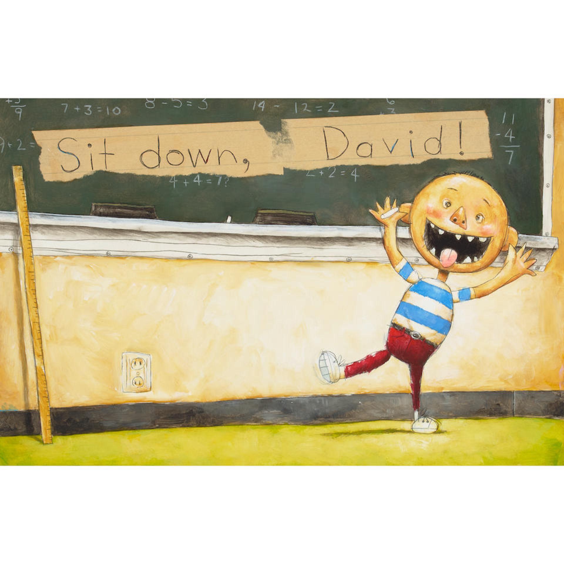 A DAVID SHANNON ILLUSTRATION FROM DAVID GOES TO SCHOOL: 'SIT DOWN, DAVID!' SHANNON, DAVID. B.195...